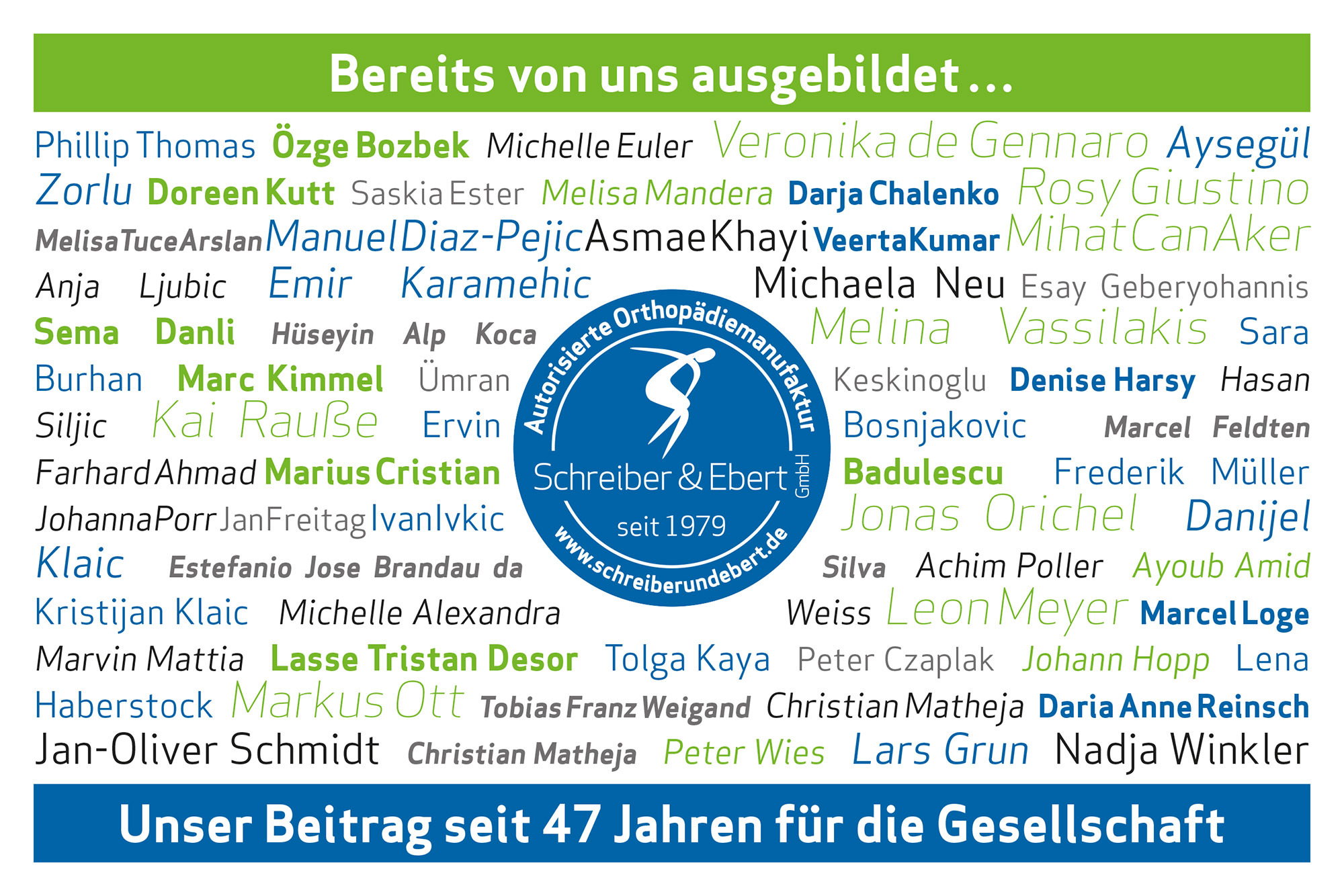 Alumni-Tafel, Liste der Namen aller Auszubildenden und Meister der letzten 47 Jahre