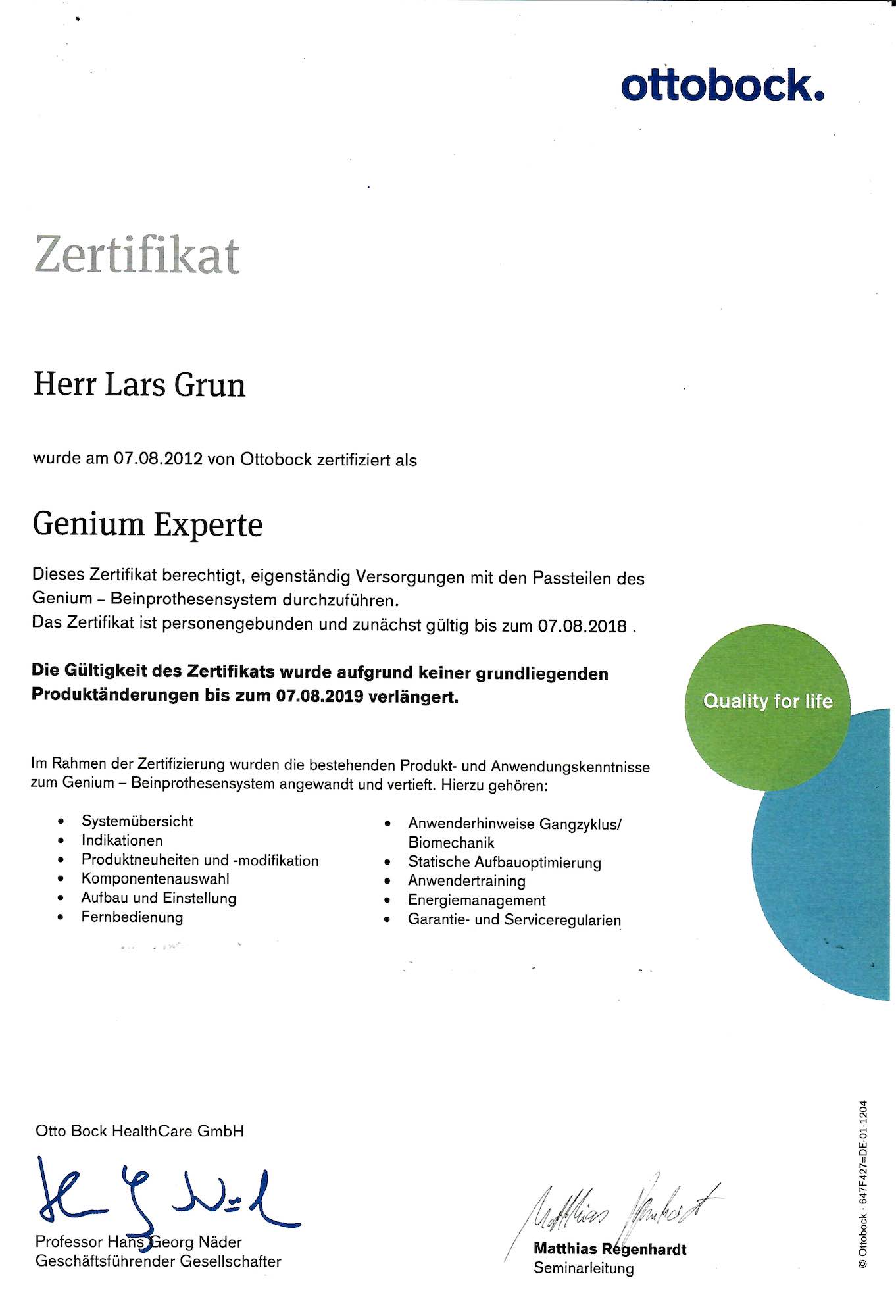 Zertifikat GeniumExperte Grun