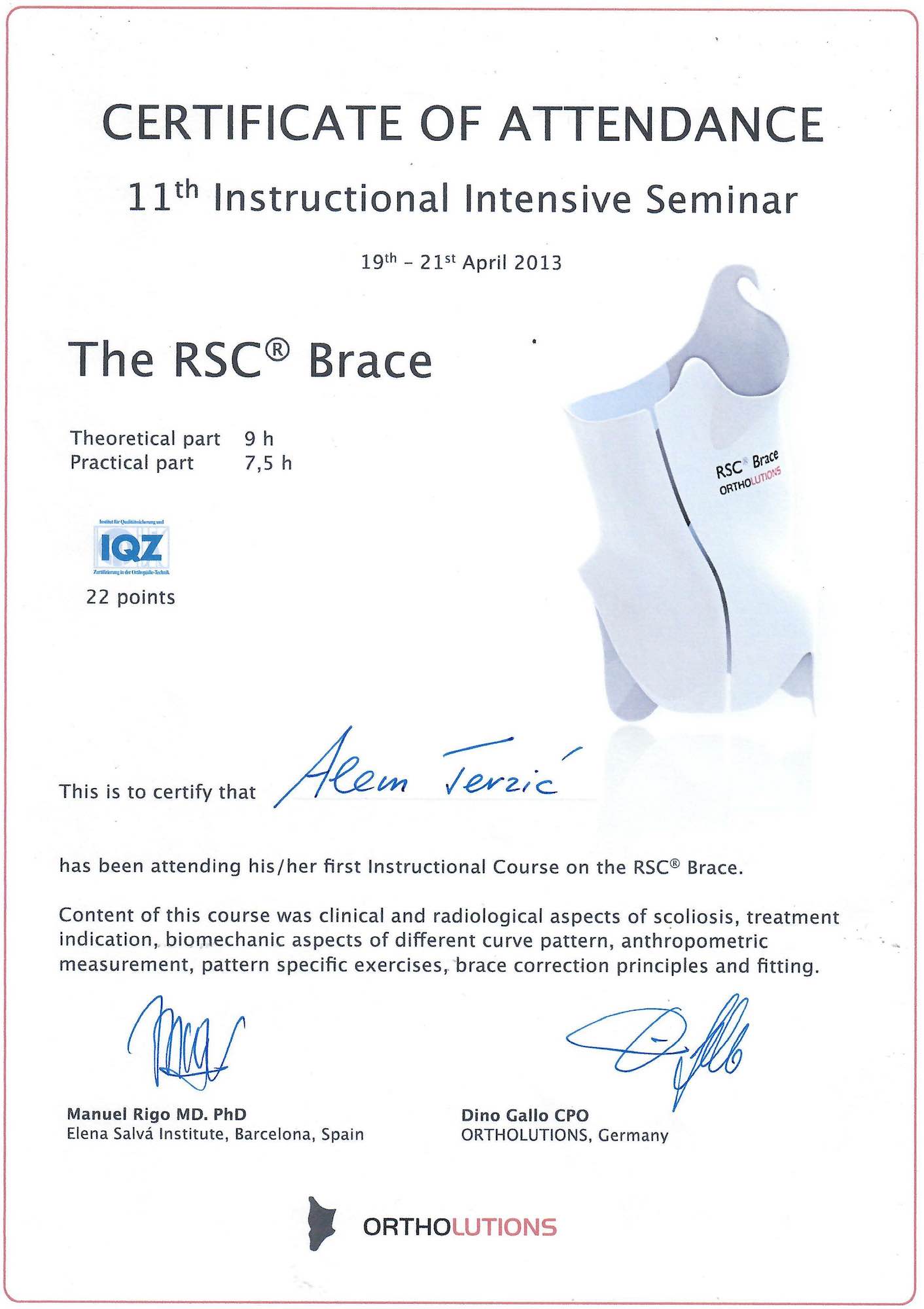 Zertifikat RSCBrace Terzic